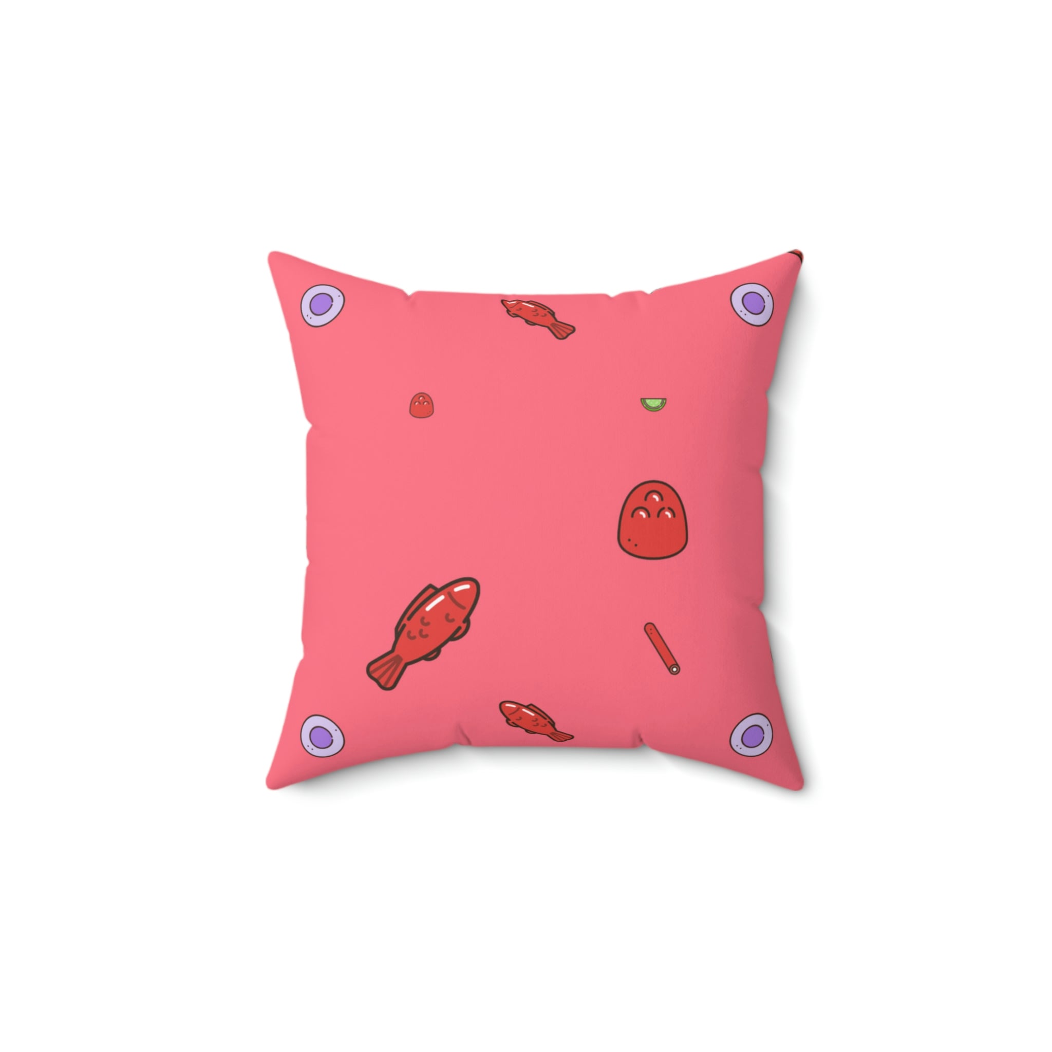 Red Gummy Fish Candy Square Pillow Home Decor Pink Sweetheart
