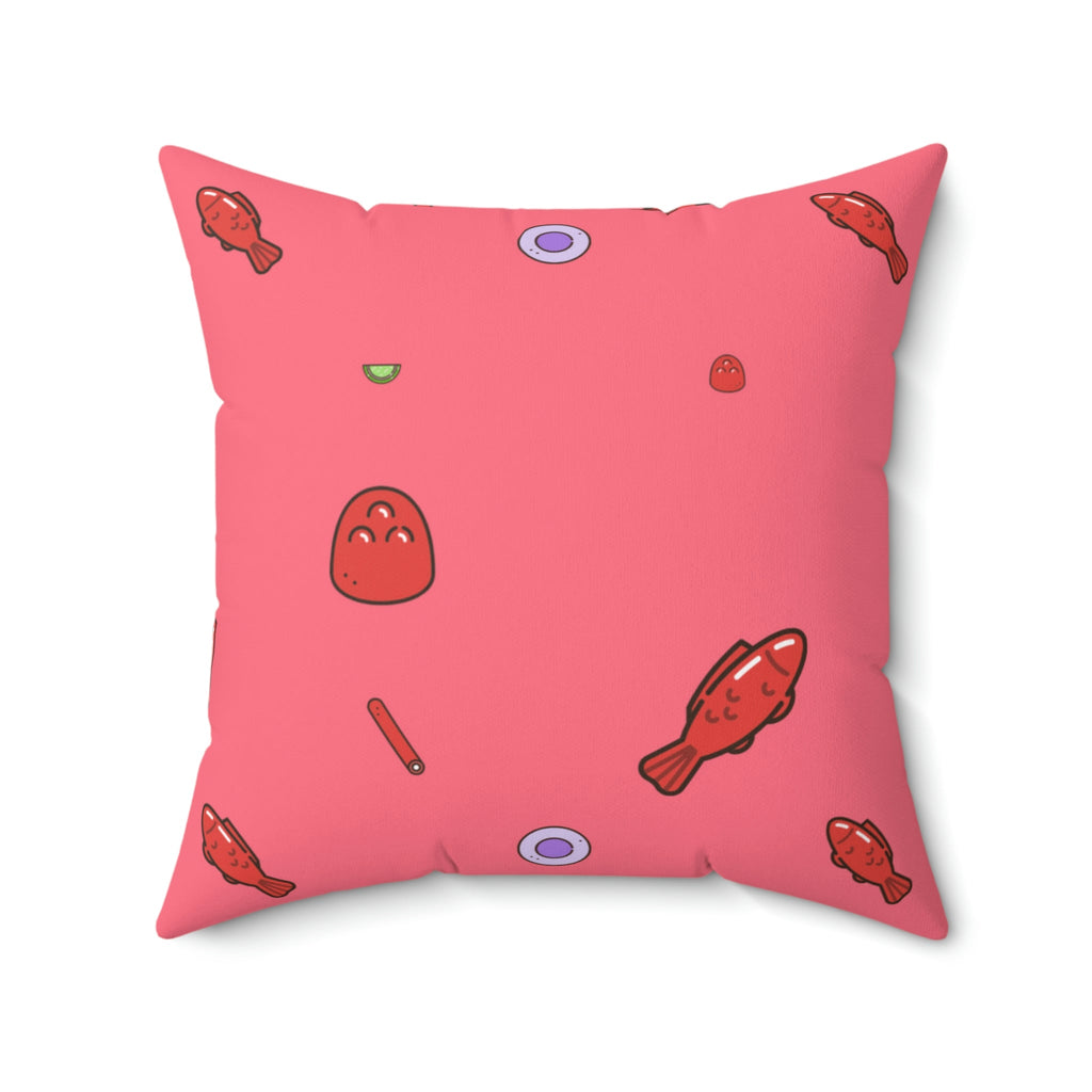 Red Gummy Fish Candy Square Pillow Home Decor Pink Sweetheart