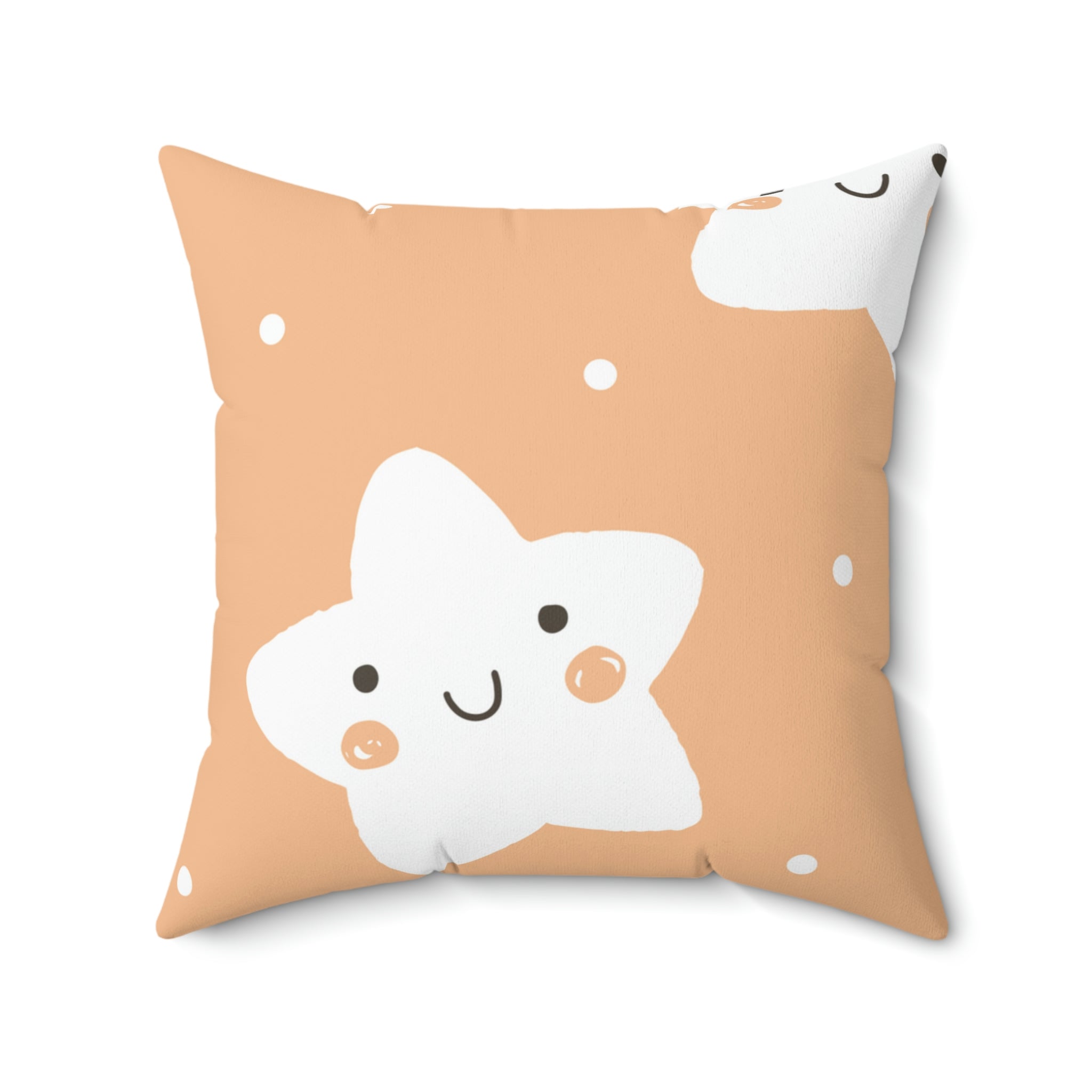 Sleepy Baby Star Peach Tangerine Square Pillow Home Decor Pink Sweetheart