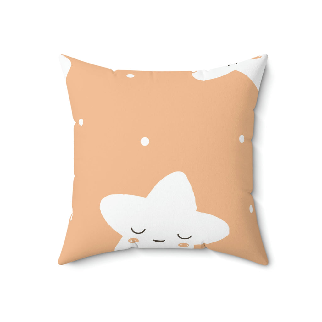 Sleepy Baby Star Peach Tangerine Square Pillow Home Decor Pink Sweetheart