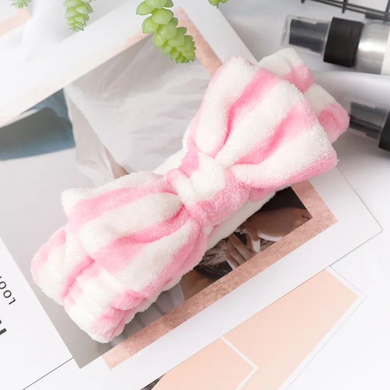 Spa Day Plush Fleece Bow Headband Headbands Pink Sweetheart