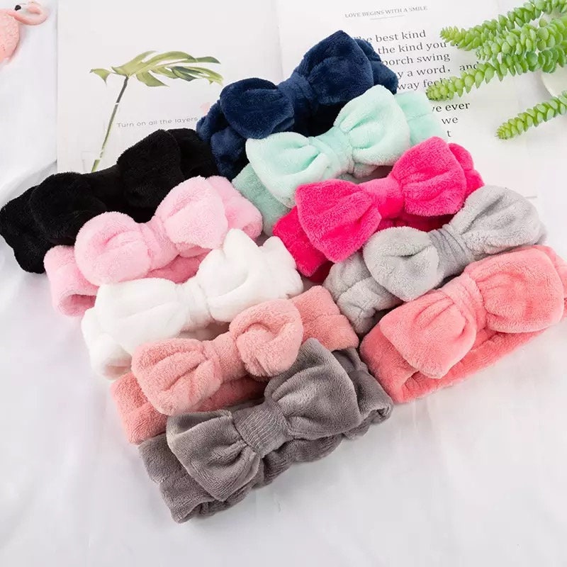 Spa Day Plush Fleece Bow Headband Headbands Pink Sweetheart