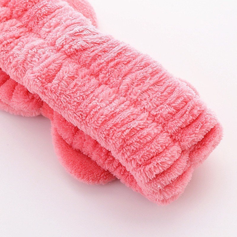 Spa Day Plush Fleece Bow Headband Headbands Pink Sweetheart