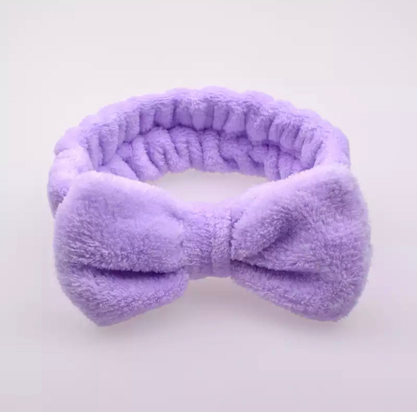 Spa Day Plush Fleece Bow Headband Headbands Pink Sweetheart