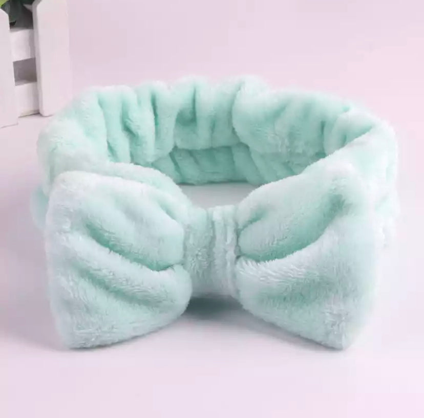 Spa Day Plush Fleece Bow Headband Headbands Pink Sweetheart