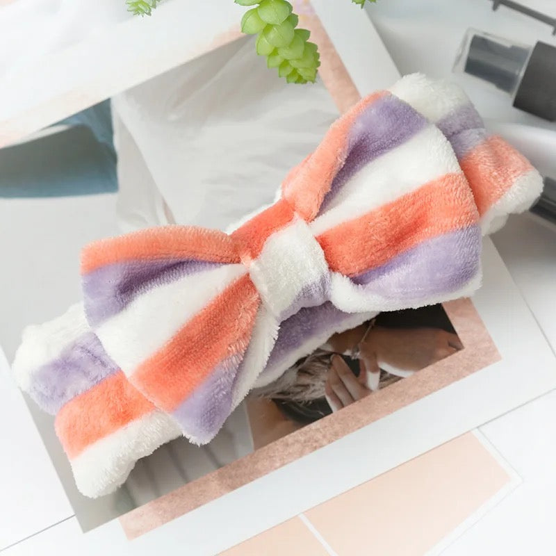 Spa Day Plush Fleece Bow Headband Headbands Pink Sweetheart