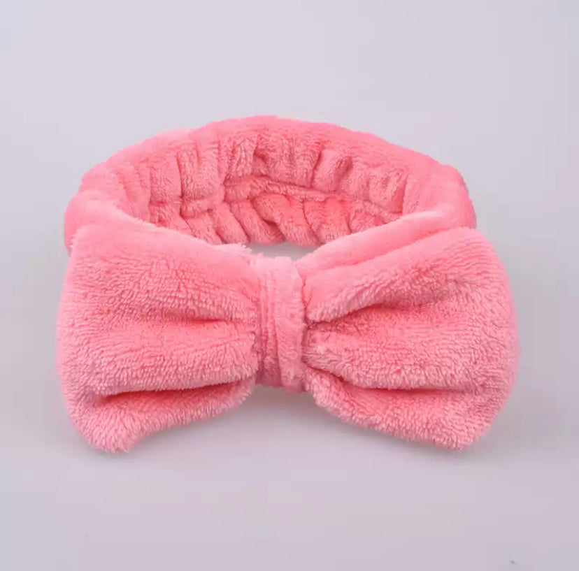 Spa Day Plush Fleece Bow Headband Headbands Pink Sweetheart