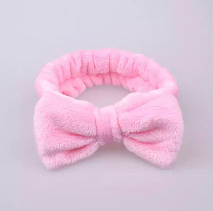 Spa Day Plush Fleece Bow Headband Headbands Pink Sweetheart