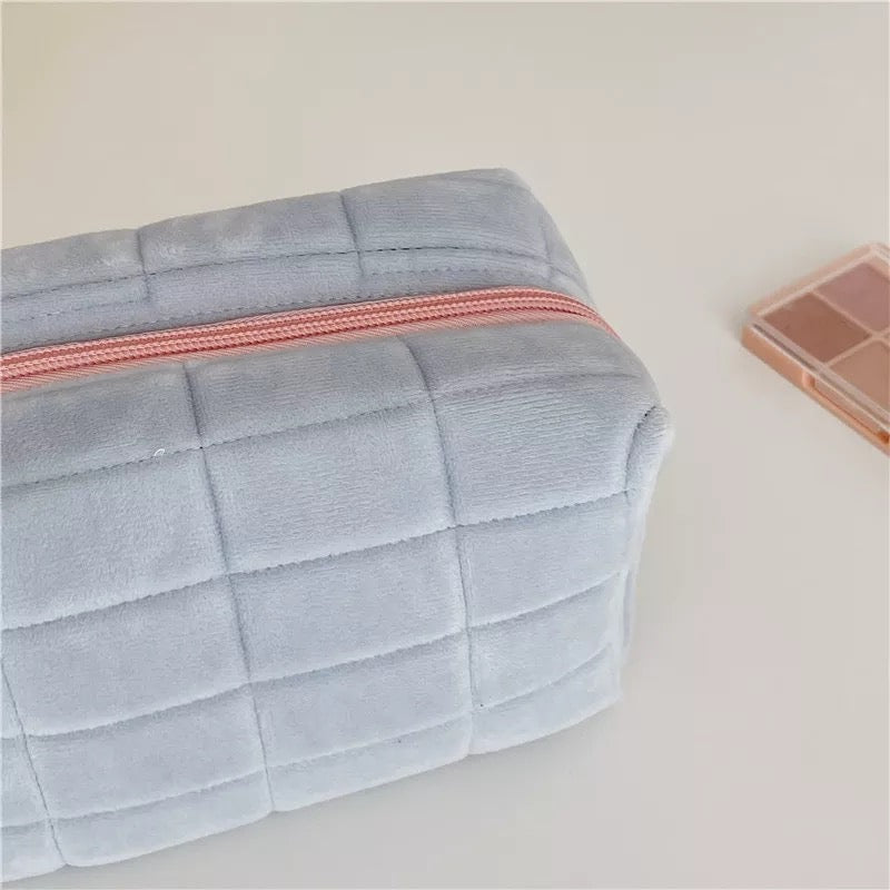 Square Quilted Puffy Plush Cosmetic Multifunction Makeup Bag Pink Sweetheart