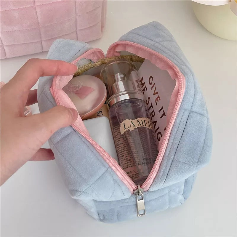 Square Quilted Puffy Plush Cosmetic Multifunction Makeup Bag Pink Sweetheart
