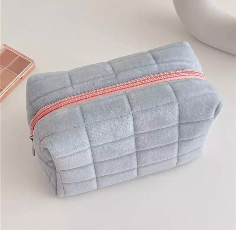 Square Quilted Puffy Plush Cosmetic Multifunction Makeup Bag Pink Sweetheart
