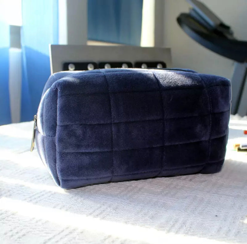 Square Quilted Puffy Plush Cosmetic Multifunction Makeup Bag Pink Sweetheart