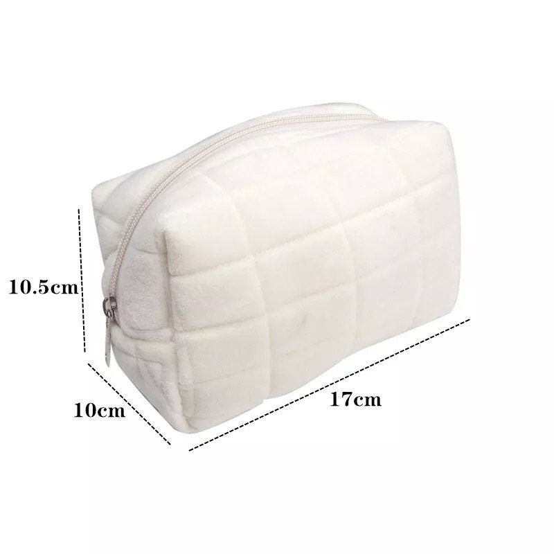 Square Quilted Puffy Plush Cosmetic Multifunction Makeup Bag Pink Sweetheart