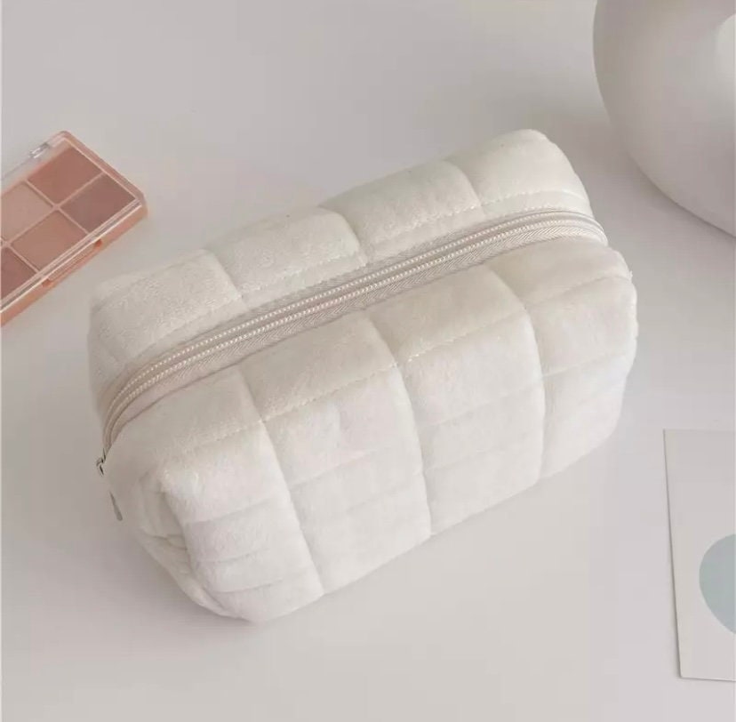 Square Quilted Puffy Plush Cosmetic Multifunction Makeup Bag Pink Sweetheart