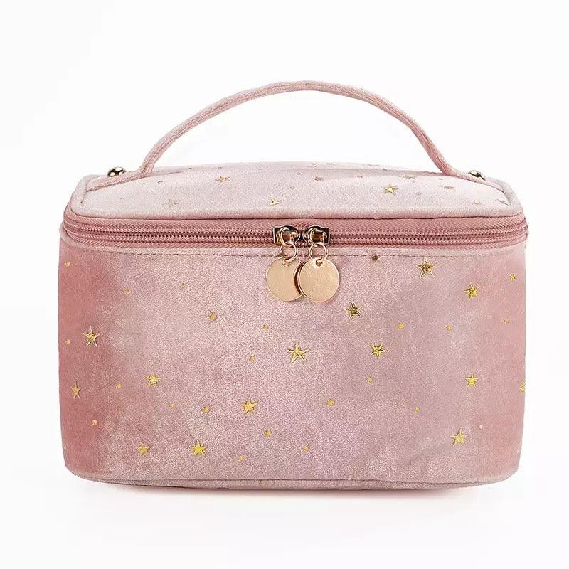 Starry Night Velvet Cosmetic Makeup Bag Cosmetic & Toiletry Bags Pink Sweetheart