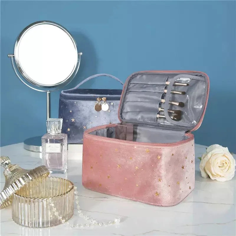Starry Night Velvet Cosmetic Makeup Bag Cosmetic & Toiletry Bags Pink Sweetheart
