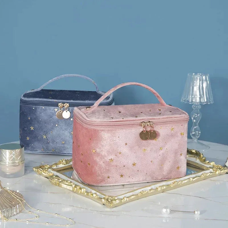 Starry Night Velvet Cosmetic Makeup Bag Cosmetic & Toiletry Bags Pink Sweetheart
