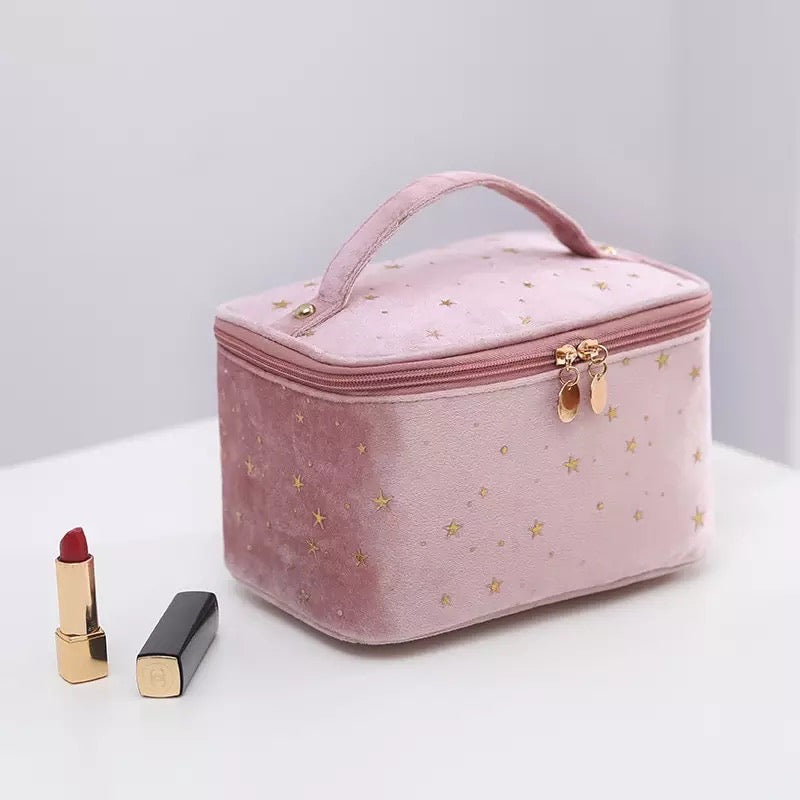Starry Night Velvet Cosmetic Makeup Bag Cosmetic & Toiletry Bags Pink Sweetheart