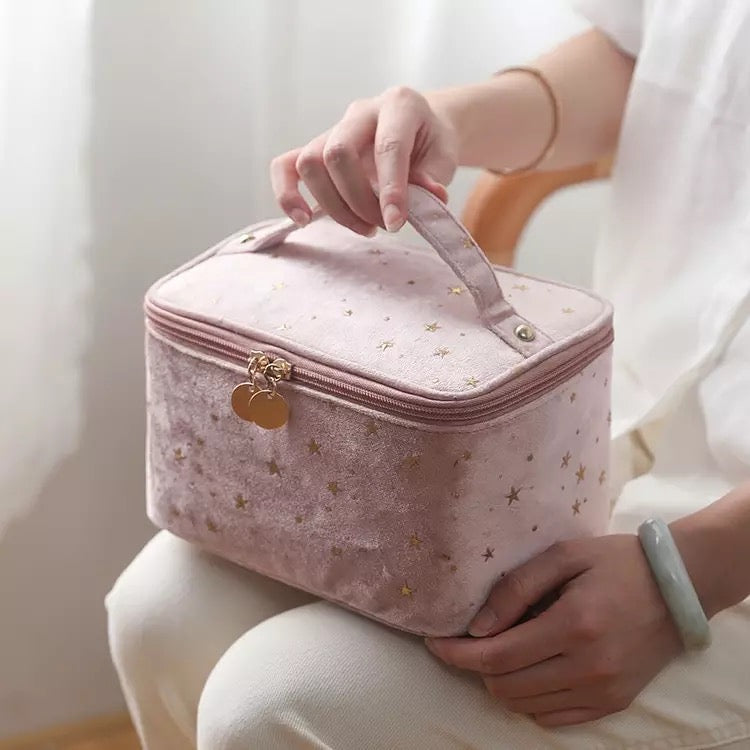 Starry Night Velvet Cosmetic Makeup Bag Cosmetic & Toiletry Bags Pink Sweetheart