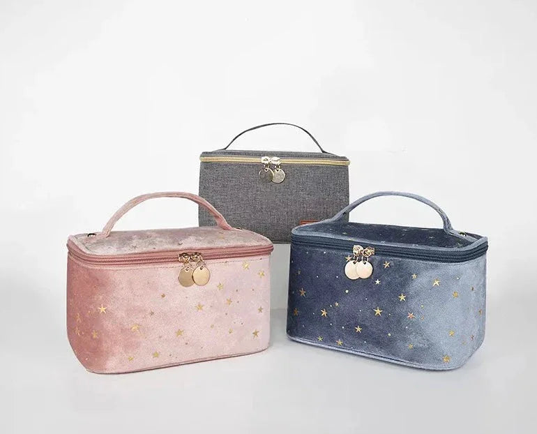 Starry Night Velvet Cosmetic Makeup Bag Cosmetic & Toiletry Bags Pink Sweetheart