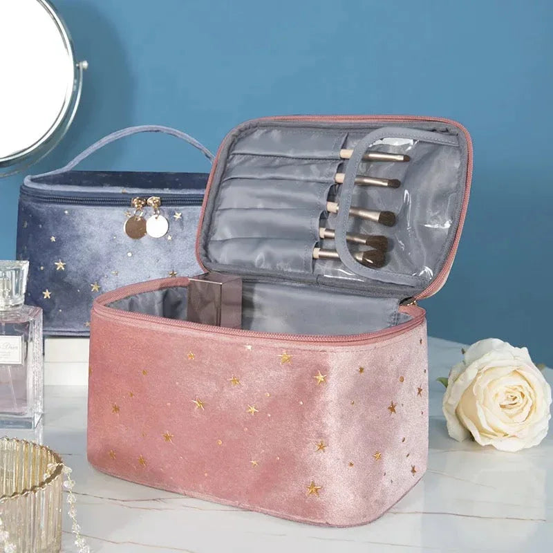 Starry Night Velvet Cosmetic Makeup Bag Cosmetic & Toiletry Bags Pink Sweetheart