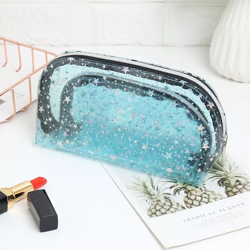 Starry Sky Clear Jelly Cosmetic Makeup Bag Cosmetic & Toiletry Bags Pink Sweetheart