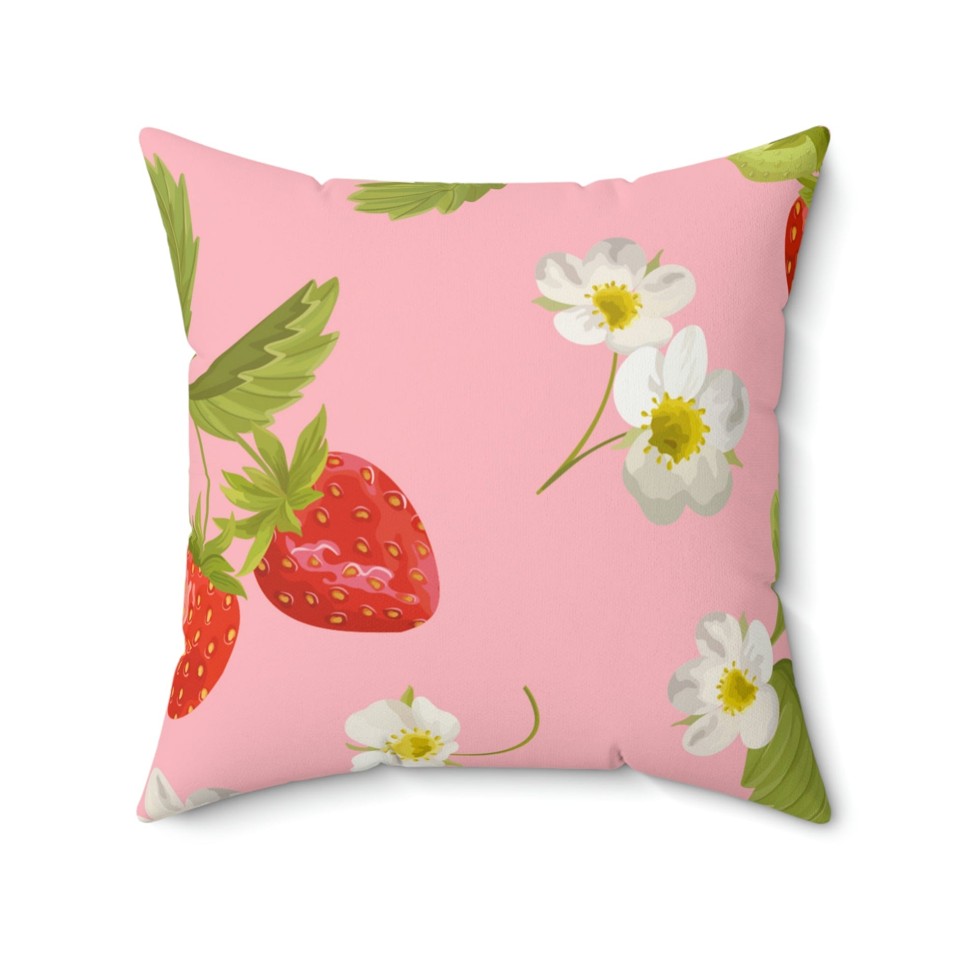 Strawberries and Flowers Square Pillow Home Decor Pink Sweetheart