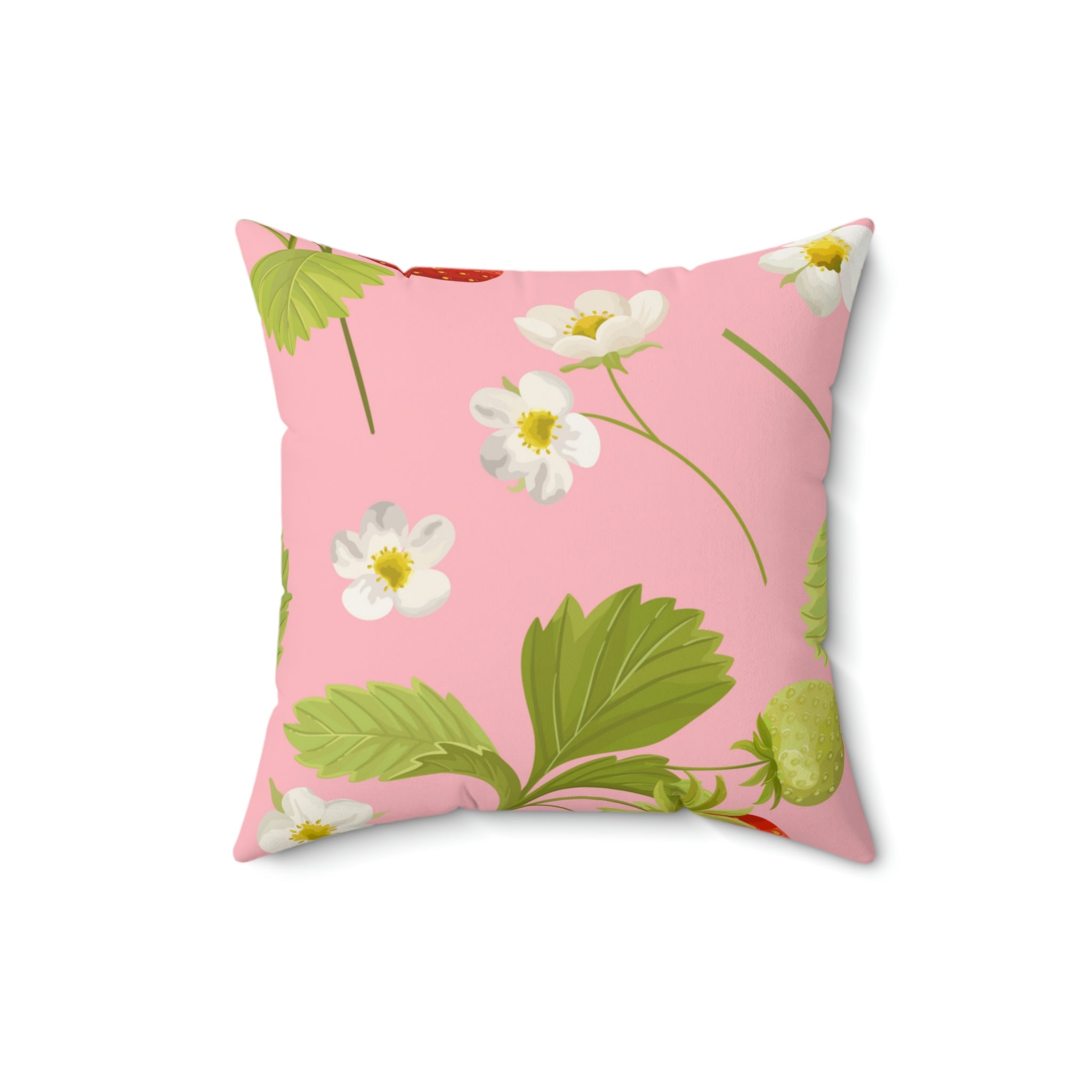 Strawberries and Flowers Square Pillow Home Decor Pink Sweetheart