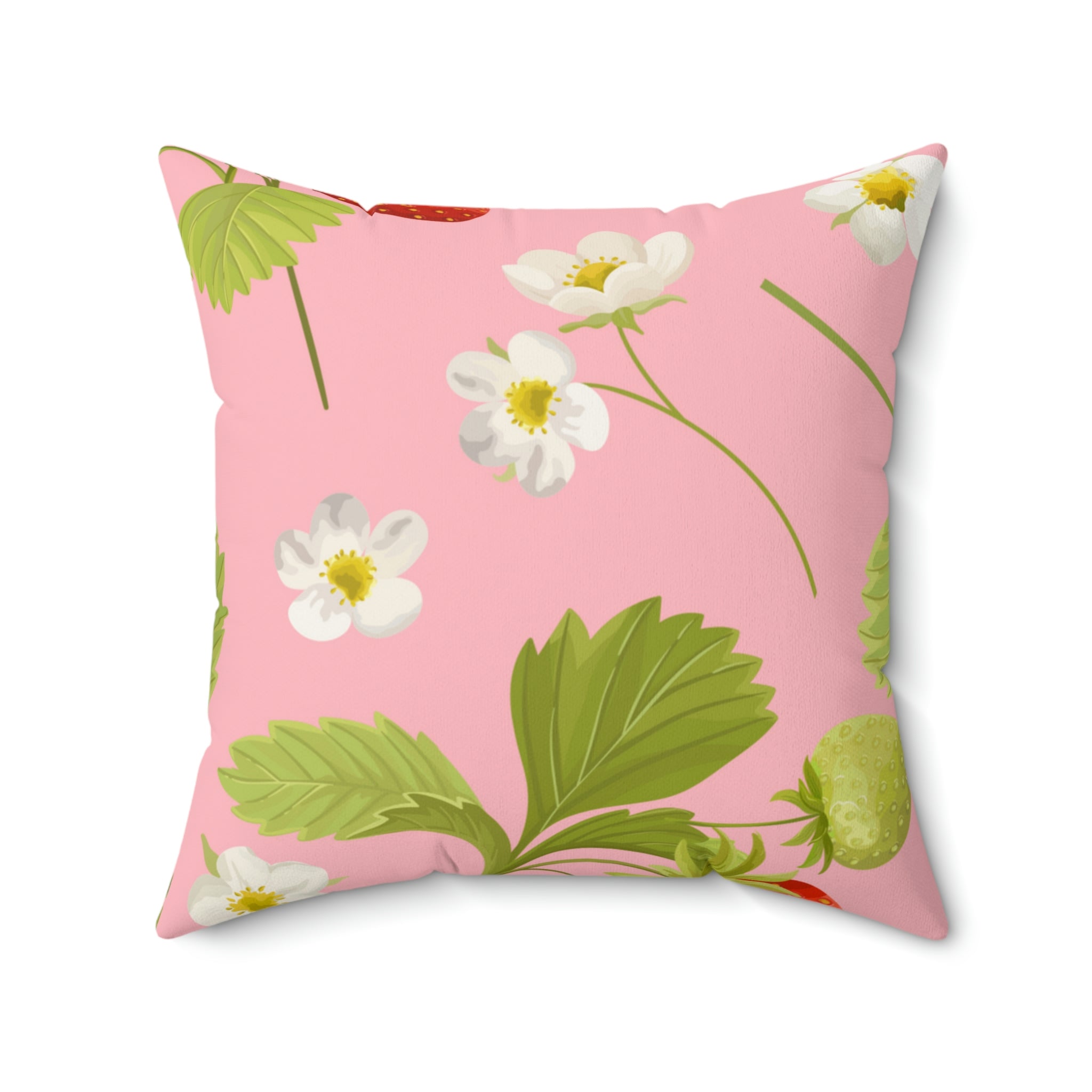 Strawberries and Flowers Square Pillow Home Decor Pink Sweetheart