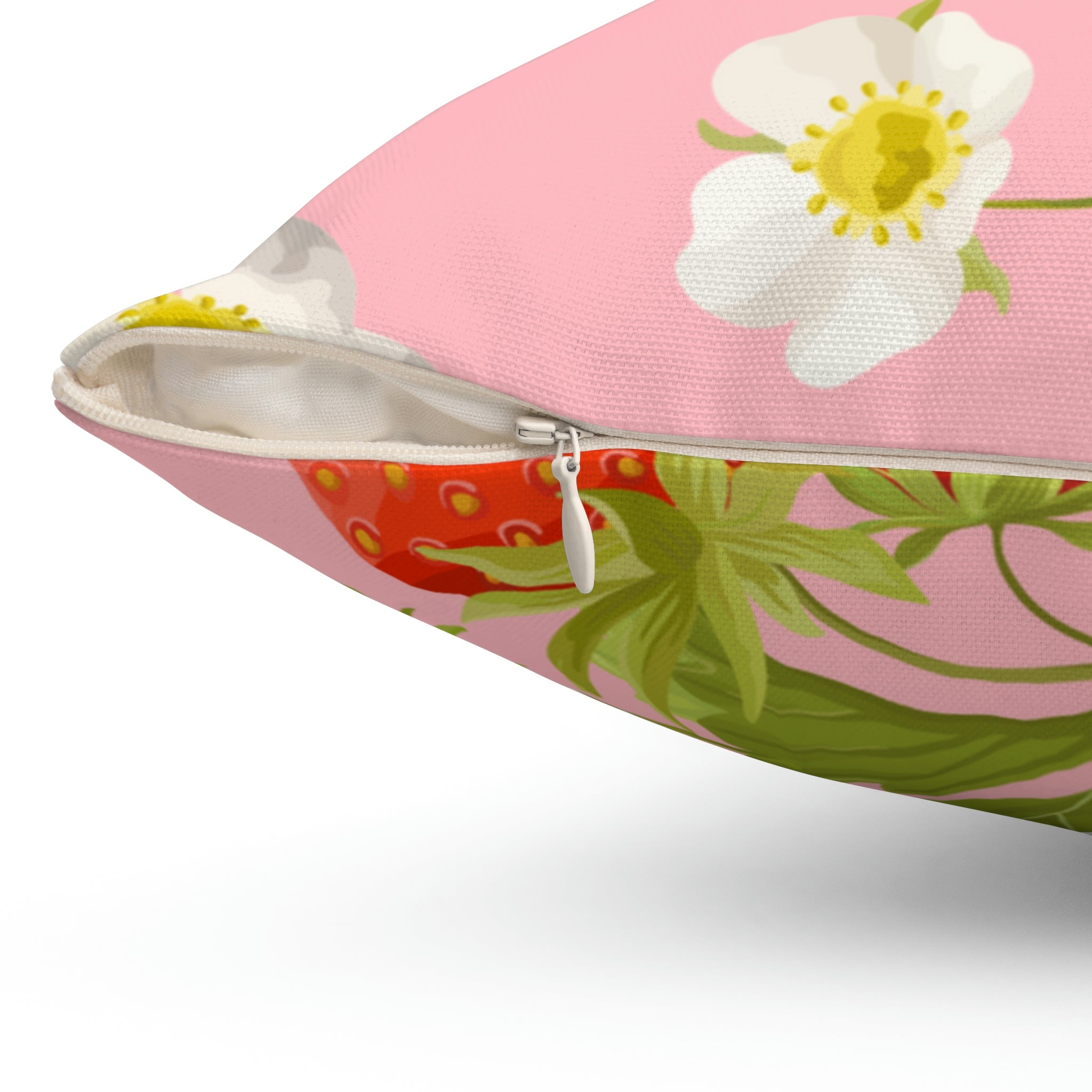 Strawberries and Flowers Square Pillow Home Decor Pink Sweetheart