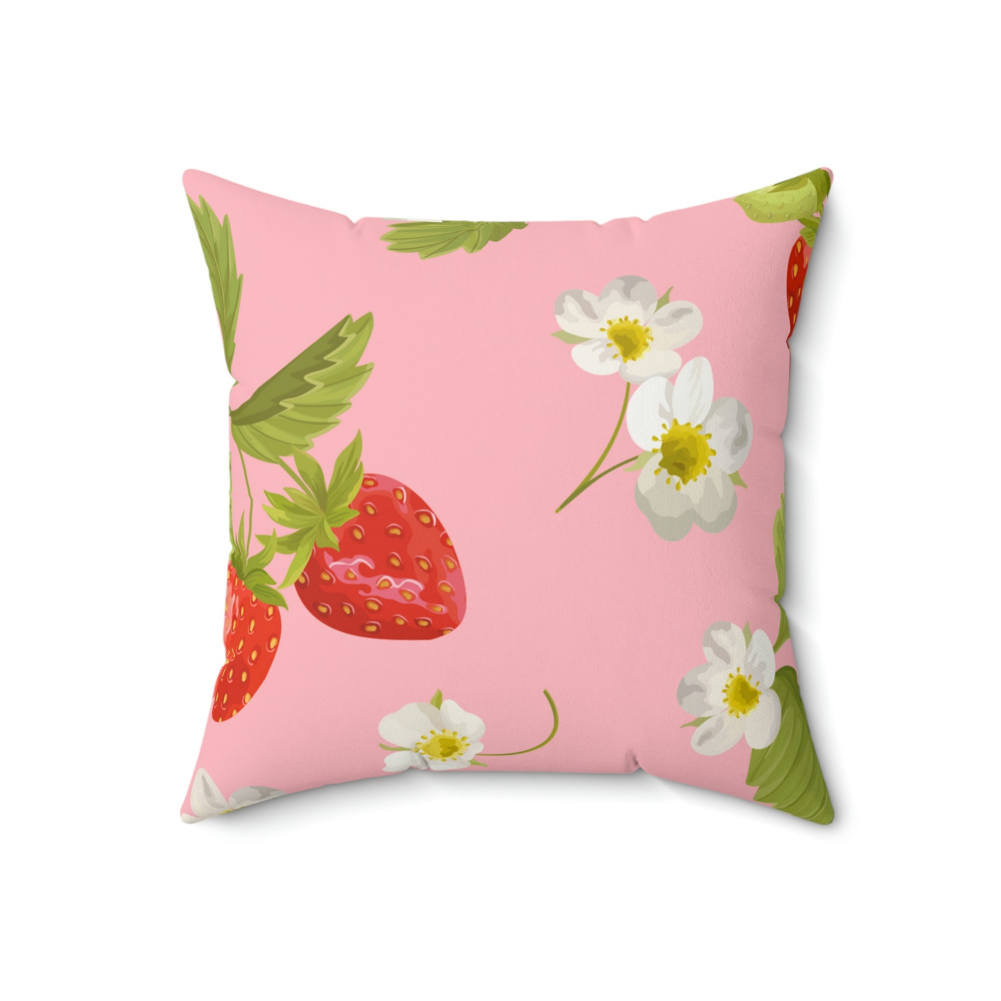 Strawberries and Flowers Square Pillow Home Decor Pink Sweetheart