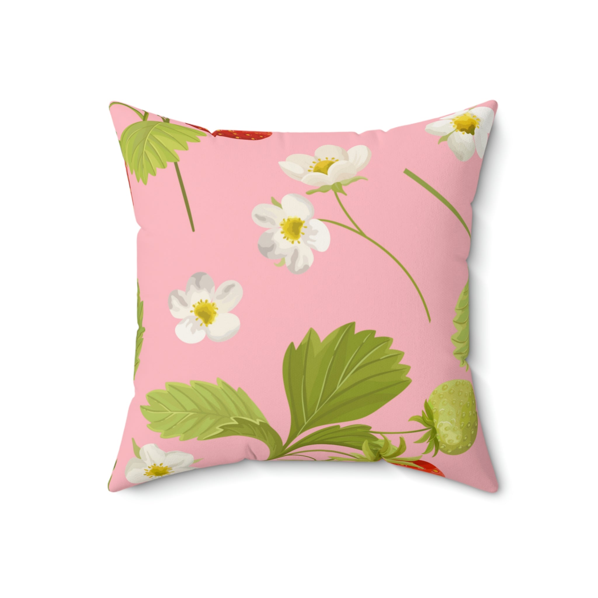 Strawberries and Flowers Square Pillow Home Decor Pink Sweetheart