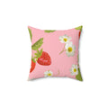 Strawberries and Flowers Square Pillow - Pink Sweetheart