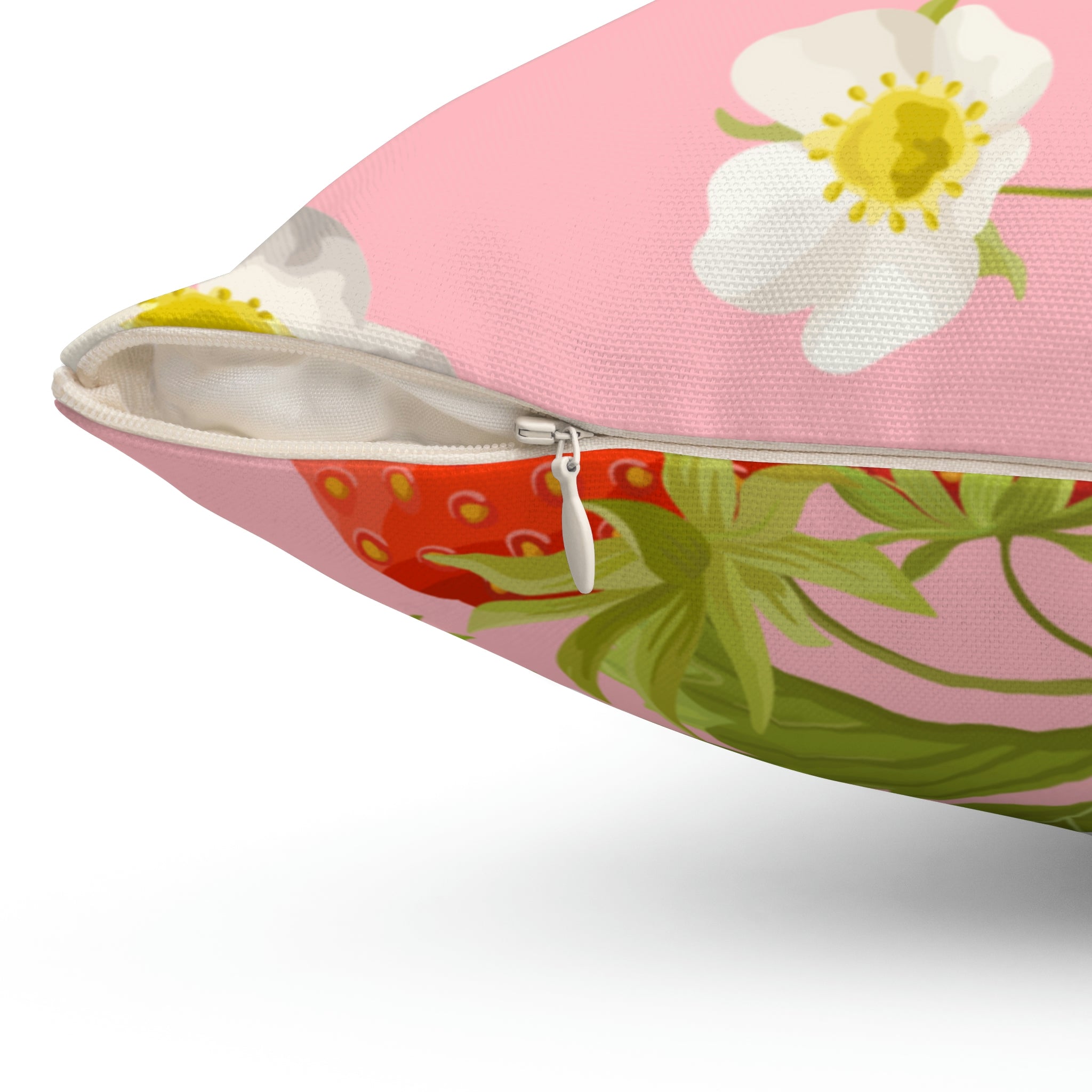 Strawberries and Flowers Square Pillow Home Decor Pink Sweetheart