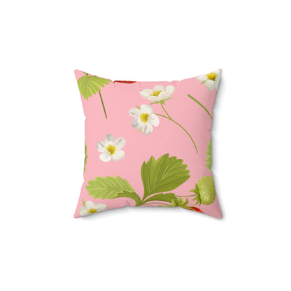 Strawberries and Flowers Square Pillow Home Decor Pink Sweetheart