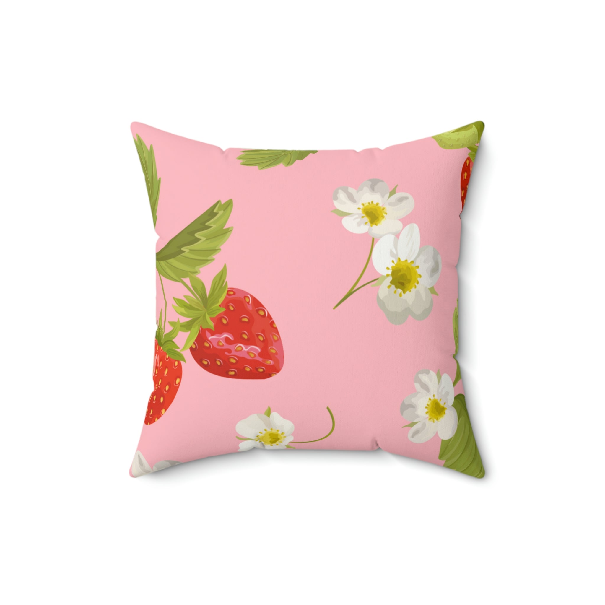 Strawberries and Flowers Square Pillow Home Decor Pink Sweetheart