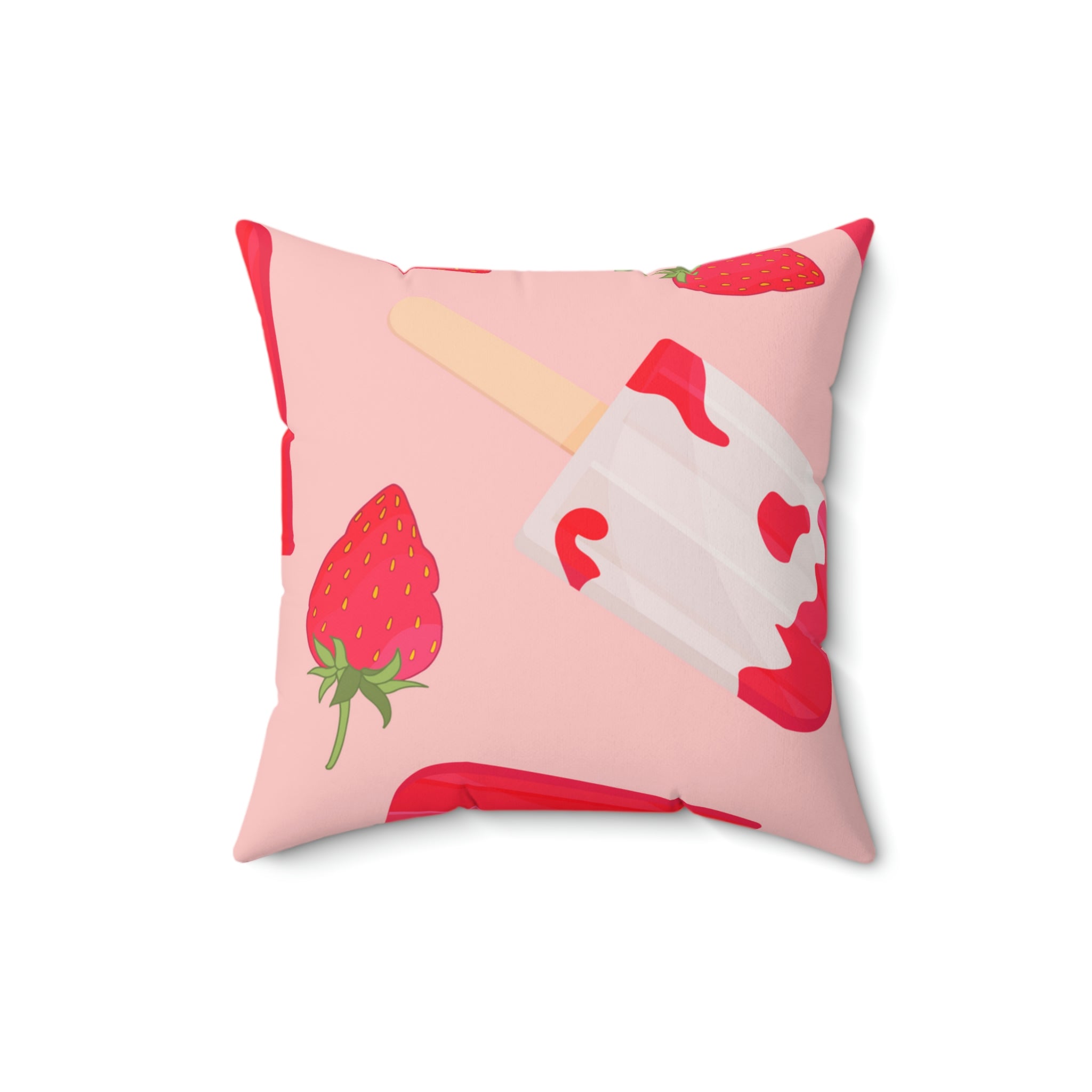 Strawberry Popsicle Square Pillow Home Decor Pink Sweetheart