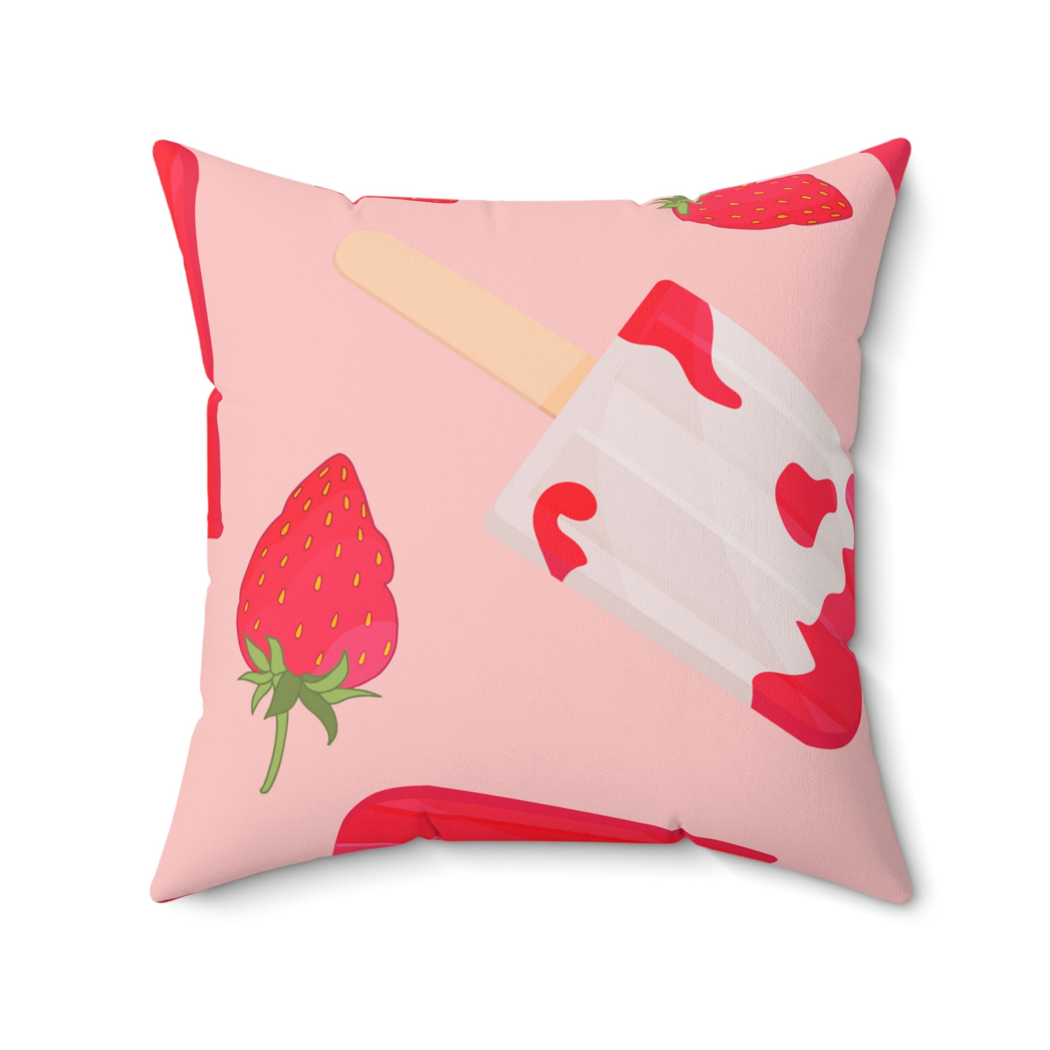 Strawberry Popsicle Square Pillow Home Decor Pink Sweetheart