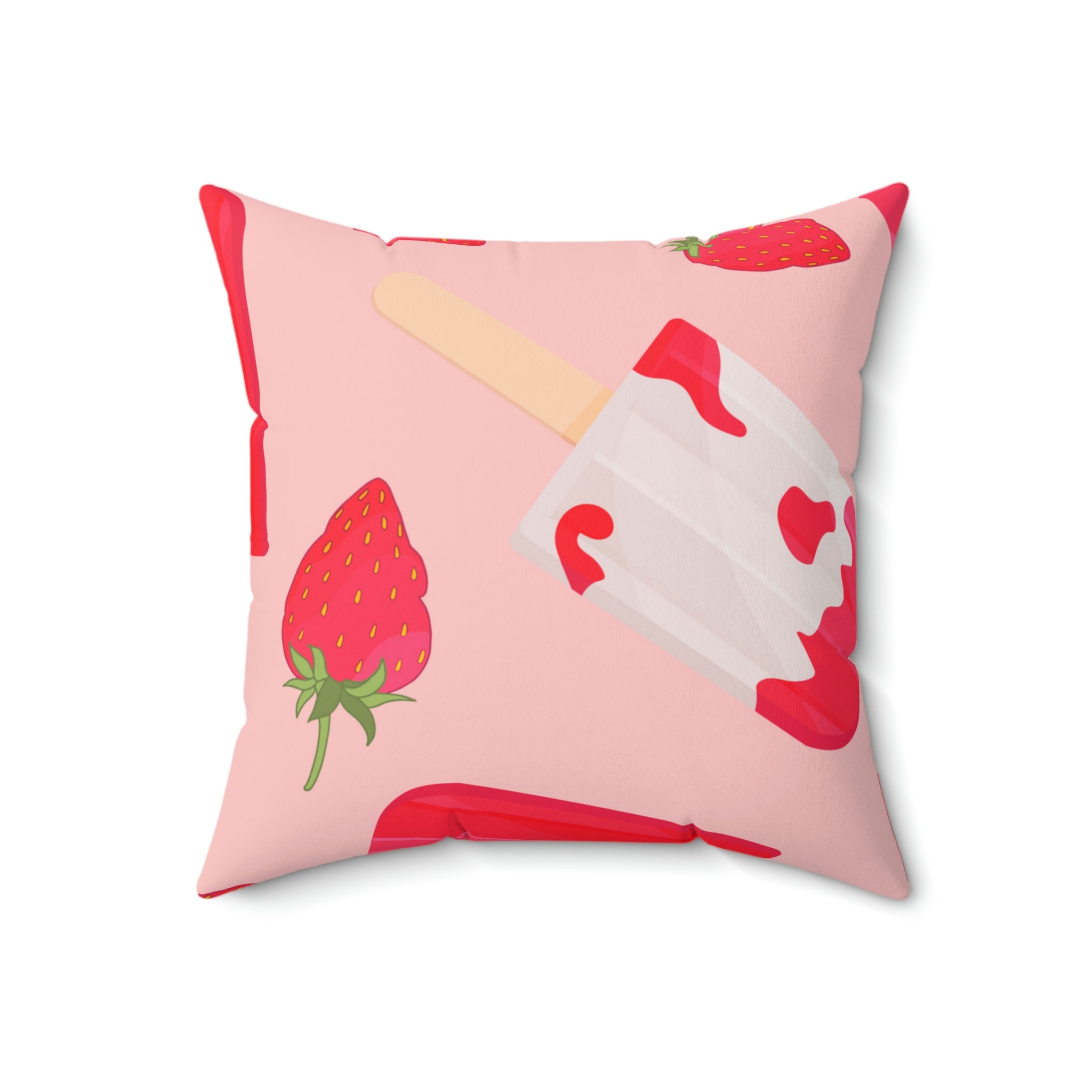 Strawberry Popsicle Square Pillow Home Decor Pink Sweetheart