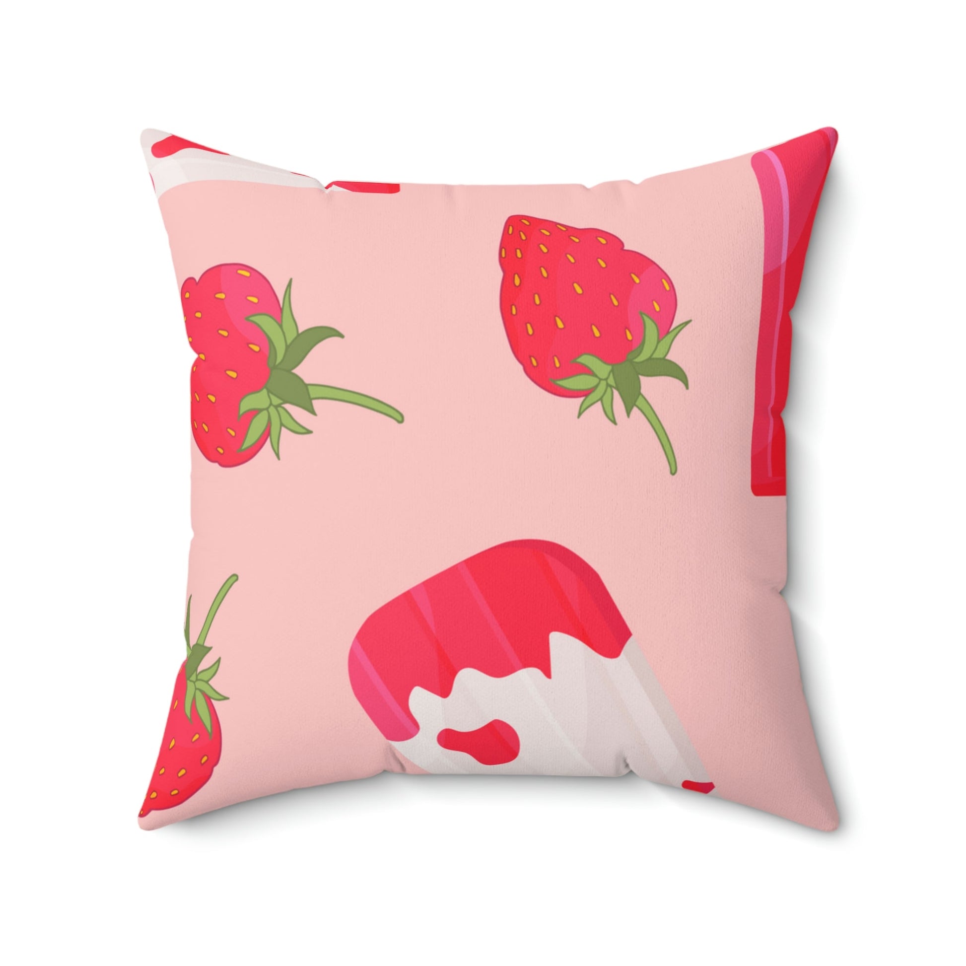 Strawberry Popsicle Square Pillow Home Decor Pink Sweetheart