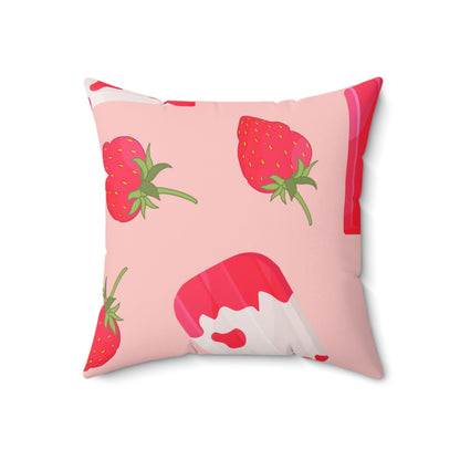 Strawberry Popsicle Square Pillow Home Decor Pink Sweetheart