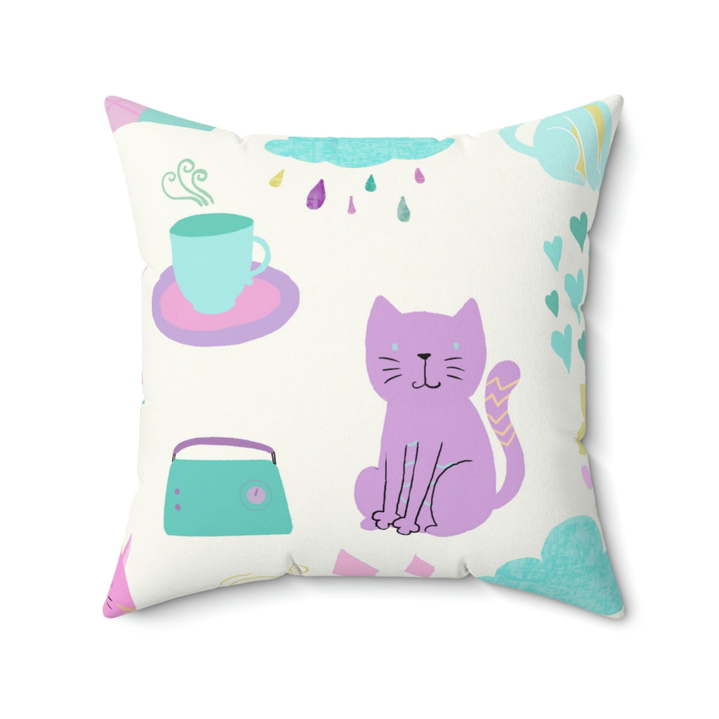 The Kitten Castle Square Pillow Home Decor Pink Sweetheart