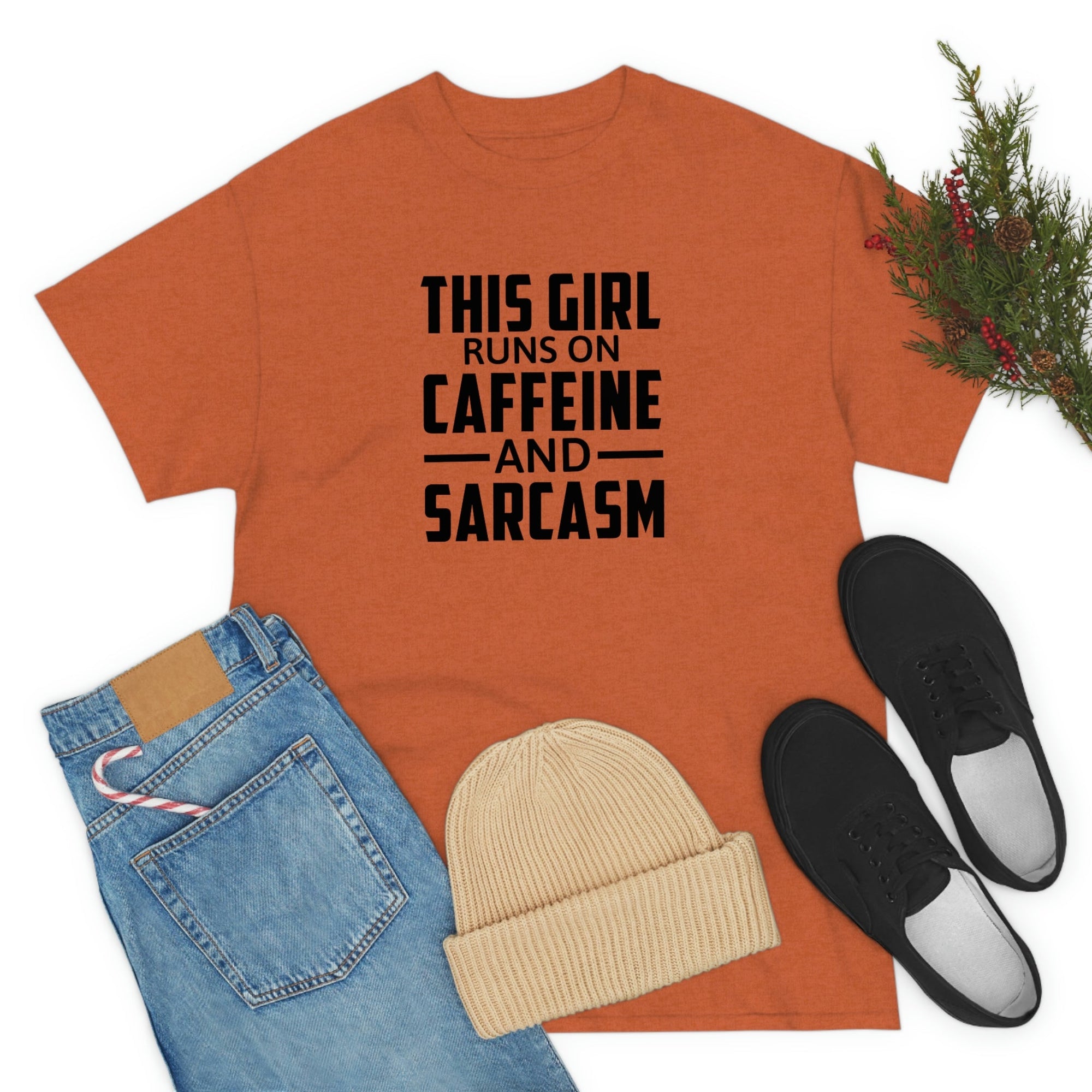 This Girl Runs on Caffeine & Sarcasm Cotton Tee T-Shirt Pink Sweetheart