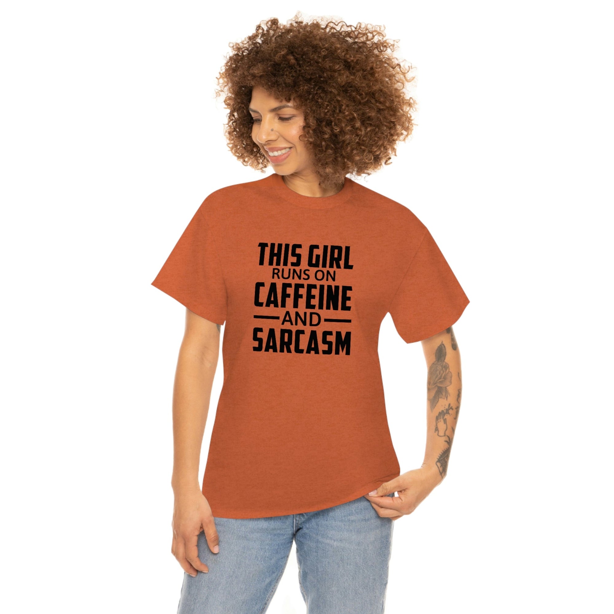 This Girl Runs on Caffeine & Sarcasm Cotton Tee T-Shirt Pink Sweetheart