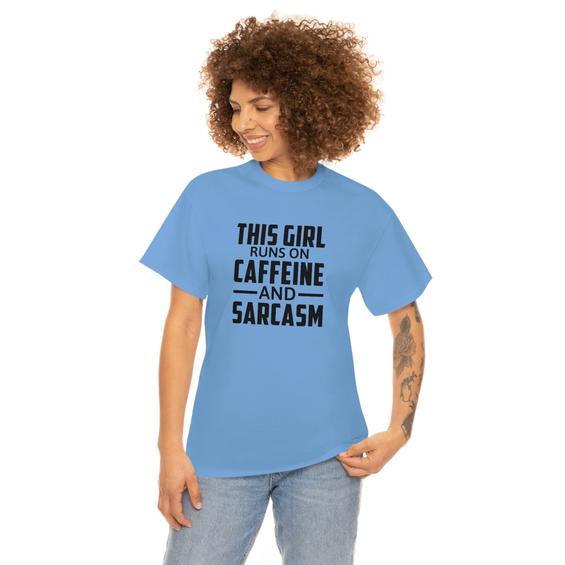 This Girl Runs on Caffeine & Sarcasm Cotton Tee T-Shirt Pink Sweetheart