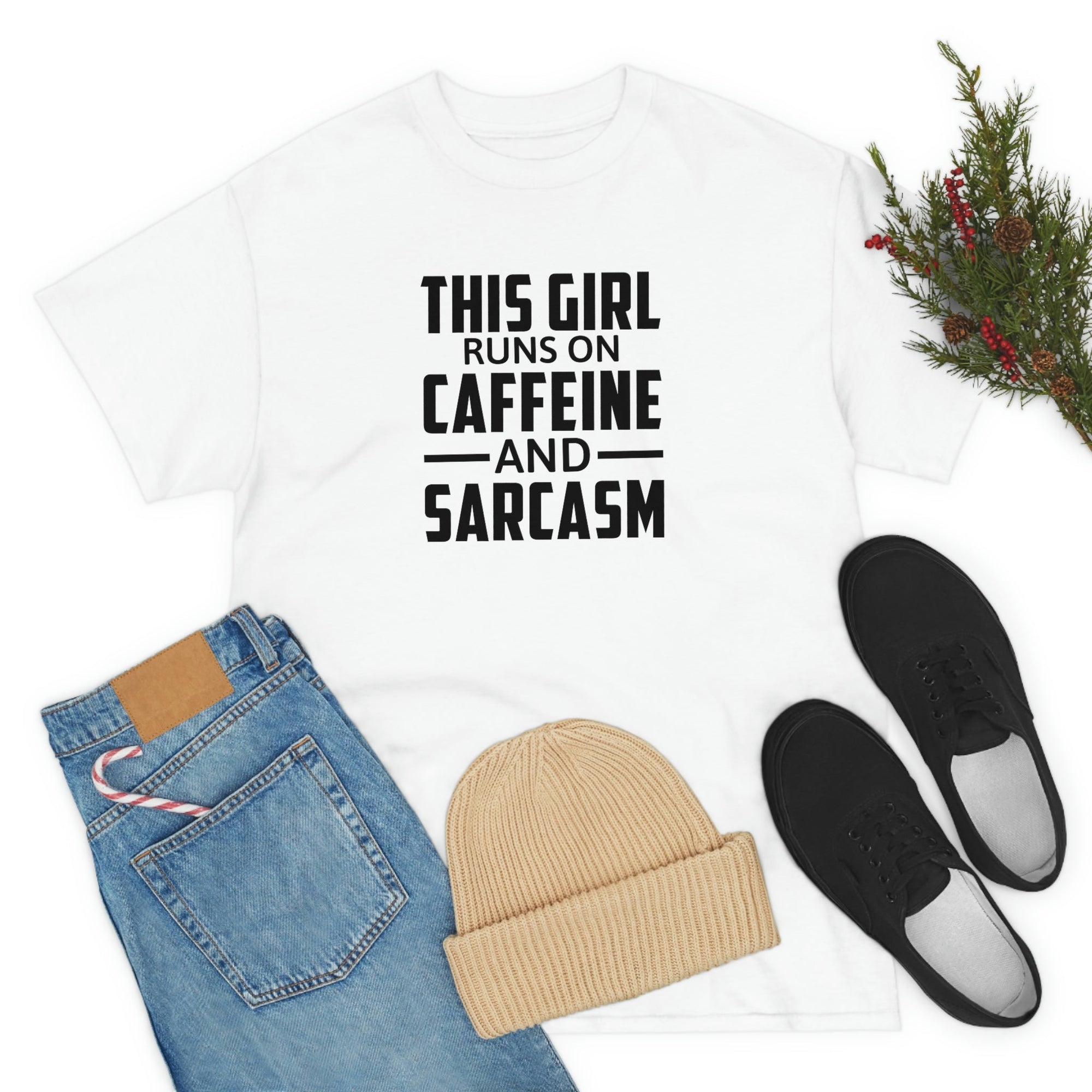 This Girl Runs on Caffeine & Sarcasm Cotton Tee T-Shirt Pink Sweetheart