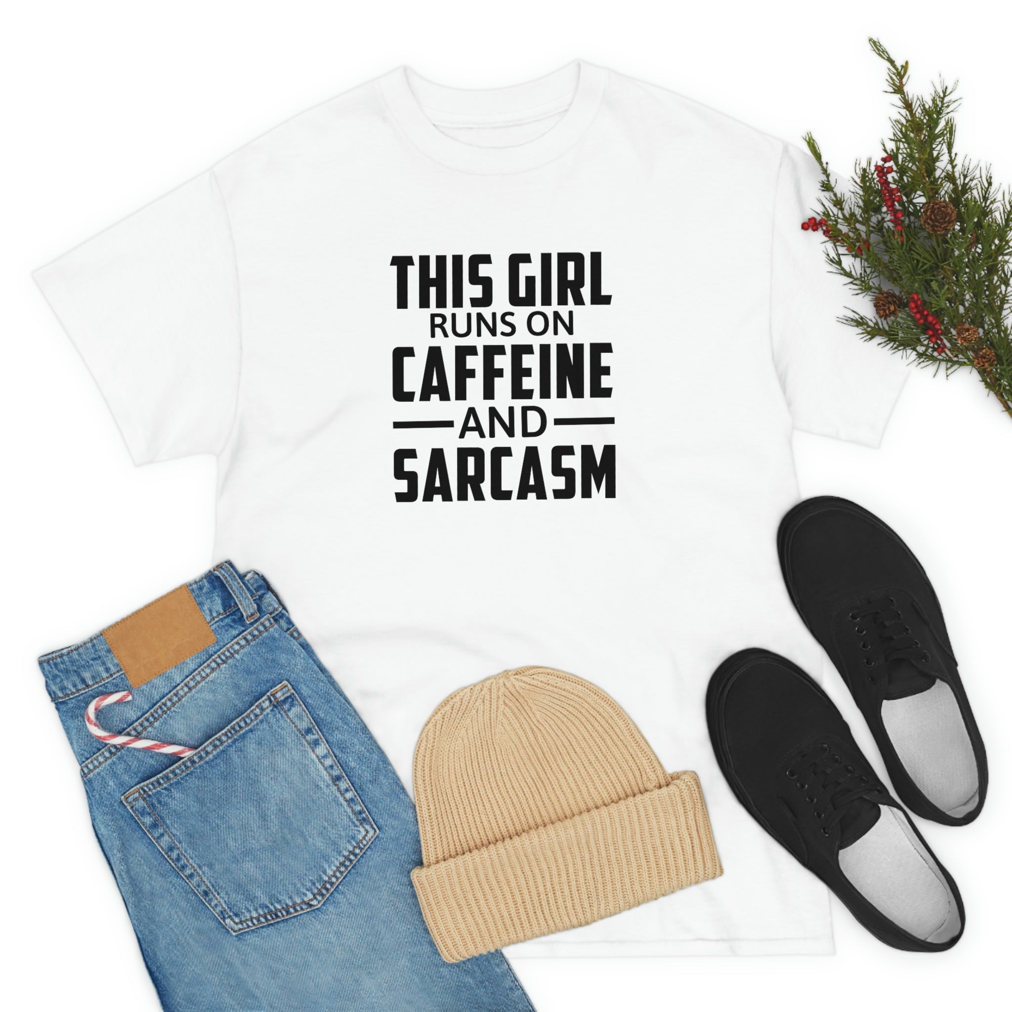 This Girl Runs on Caffeine & Sarcasm Cotton Tee T-Shirt Pink Sweetheart