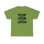 This Girl Runs on Caffeine & Sarcasm Cotton Tee T-Shirt Pink Sweetheart