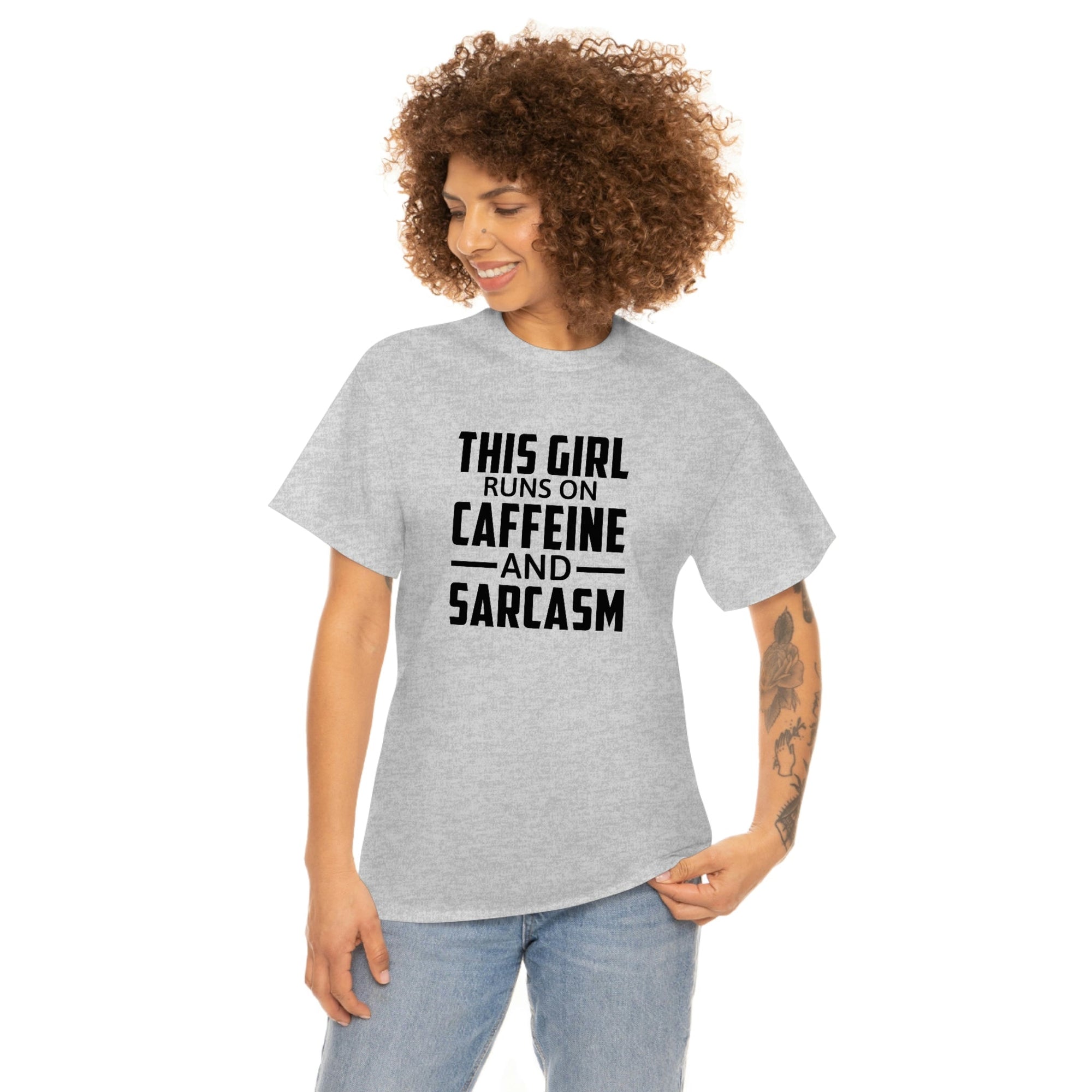 This Girl Runs on Caffeine & Sarcasm Cotton Tee T-Shirt Pink Sweetheart