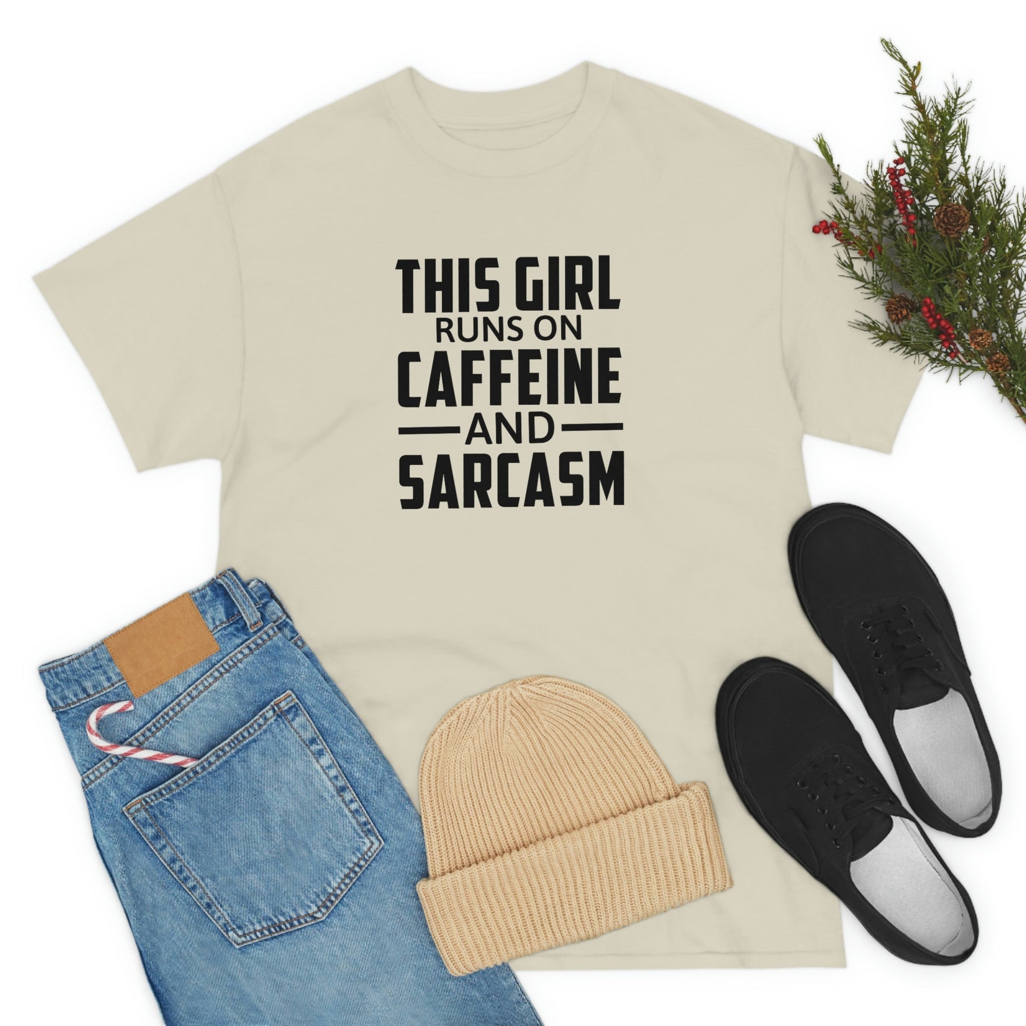 This Girl Runs on Caffeine & Sarcasm Cotton Tee T-Shirt Pink Sweetheart